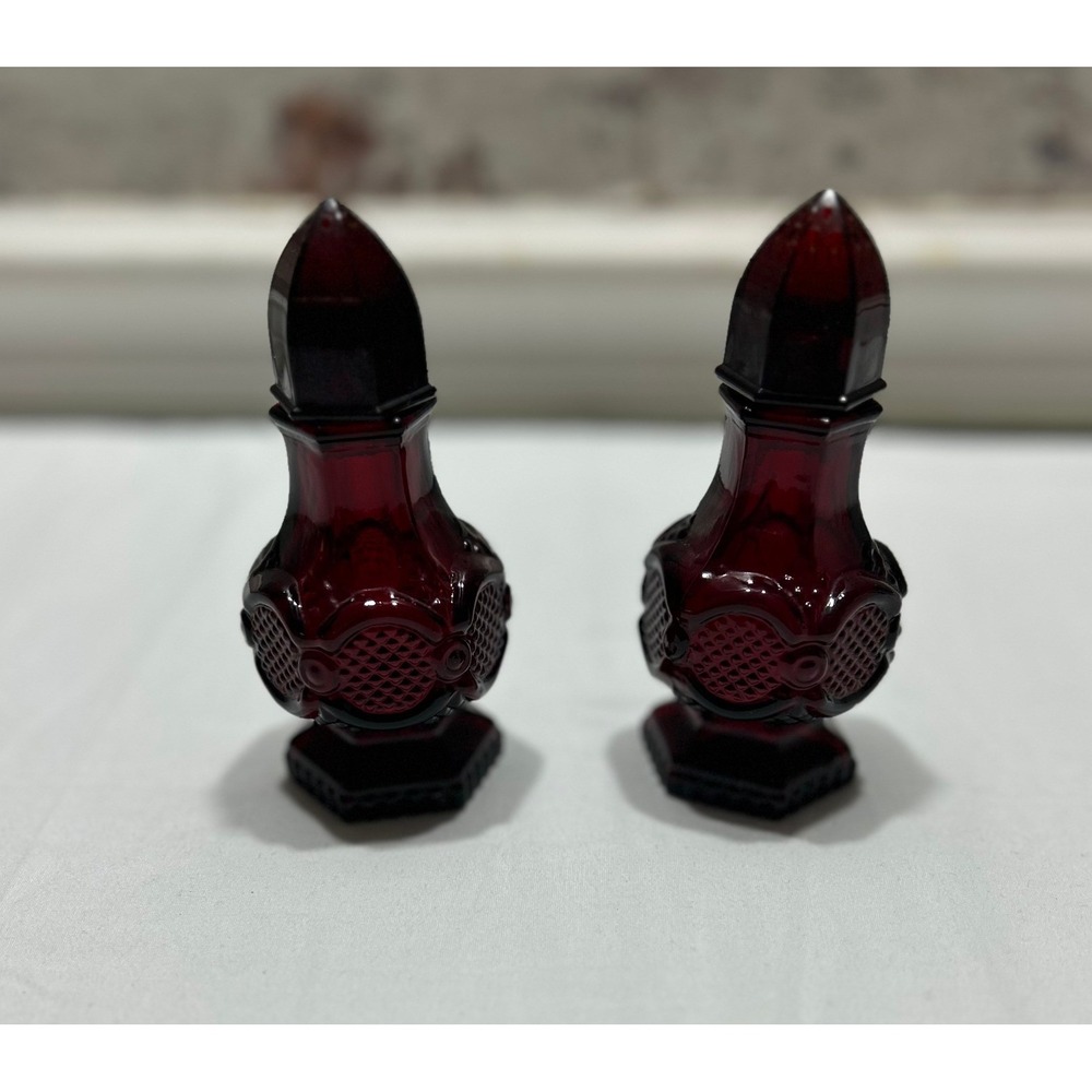 Avon Cape Cod Ruby Red Glass Salt and Pepper Shaker Set Vintage 1876 Collection